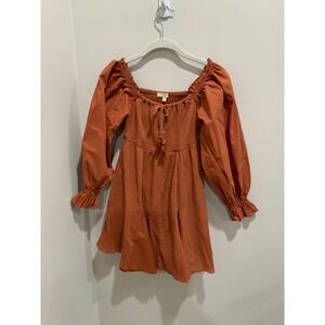 Chelsea & Violet Girls‎ Orange Smocked Square Neck Puff Sleeve Dress Size M